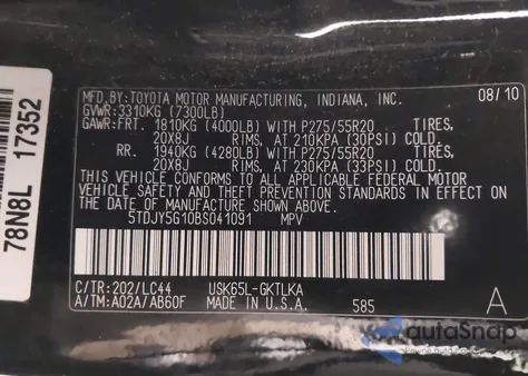 2011 Toyota Sequoia Limited from USA, damaged, VIN 5TDJY5G10BS041091